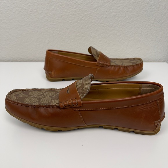 COACH Mott Driver Loafers Khaki Brown Signature‎ Jacquard Leather Mens 7D Career main image 8